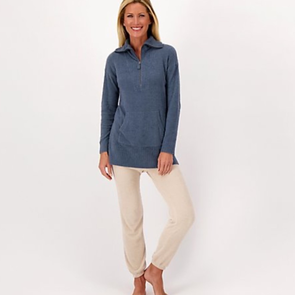 NEW Barefoot Dreams CozyChic Lite High Rib Half Zip Tunic Small